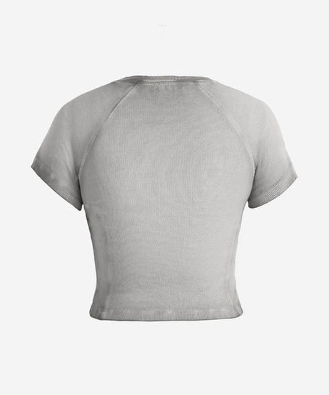 Ribbed Acid Wash Tee Grey Women T-Shirts