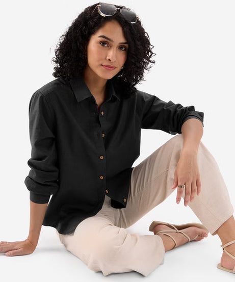 Cotton Linen Black Women Shirts