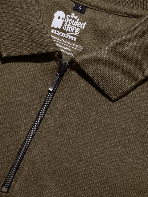 Solids Olive Zipper Polos