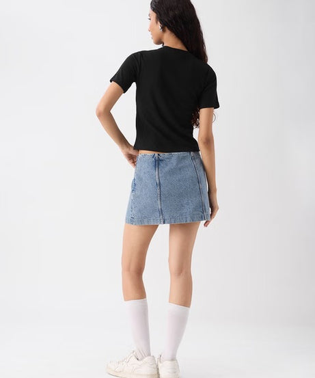 Ribbed  Black Women T-Shirts