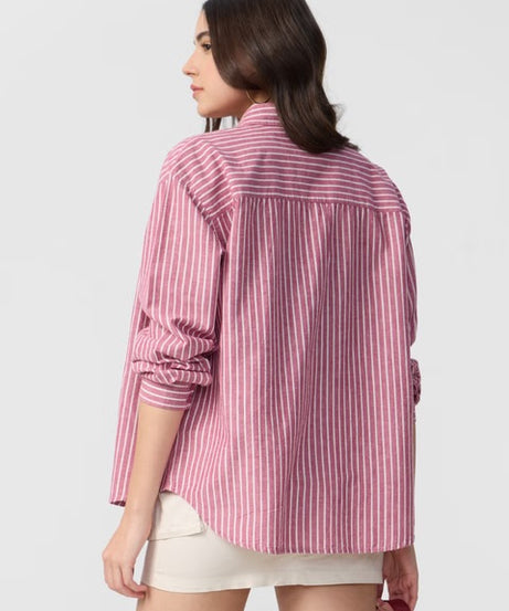 Cotton Linen Stripes Roselle Women Boyfriend Shirts