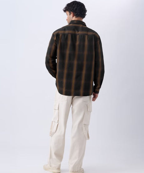 Plaid Black & Brown Men Utility Shirts