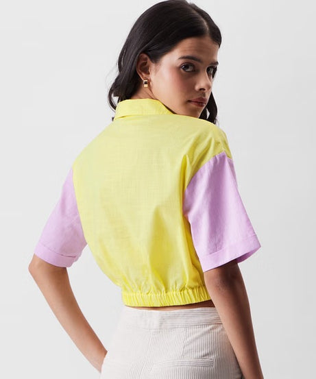 Yellow And Pink Women Cropped Shirts