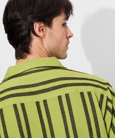 Stripes Lime Men Textured Shirts