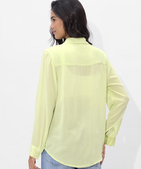Textured Light Lime Women Boyfriend Shirts
