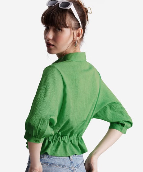 Textured Top Groovy Green Women Cropped Shirts