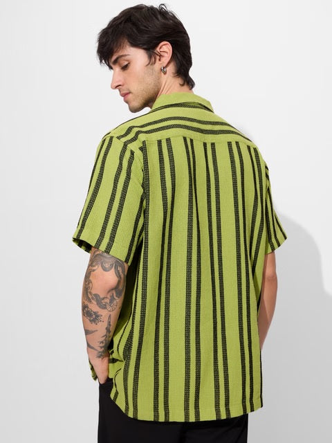 Stripes Lime Men Textured Shirts