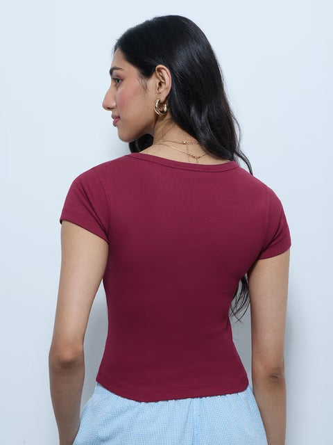 Ribbed Top Raspberry Women T-Shirts