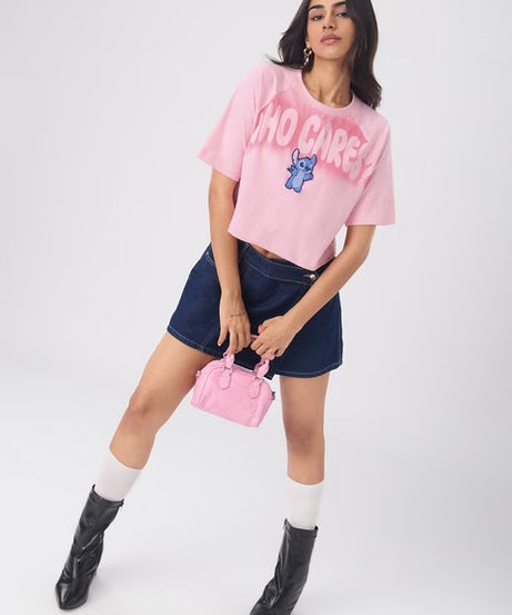 Lilo & Stitch Who Cares Women Oversized Cropped T-Shirts