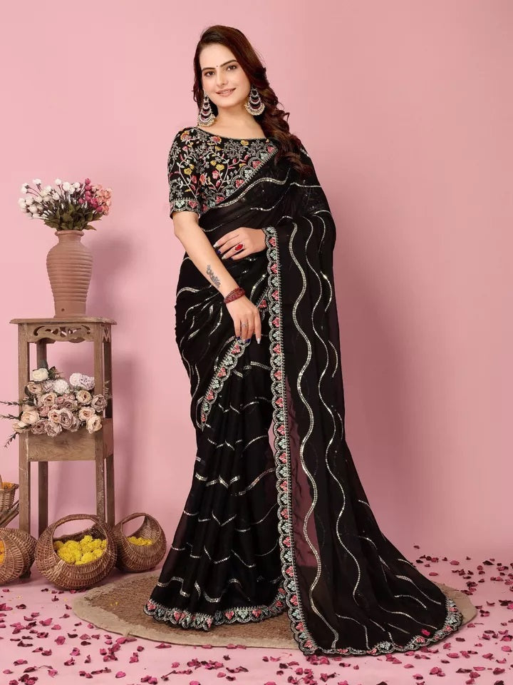 Women's Wedding Special Rangoli Silk Saree,Indian Party Wear Sari & Blouse