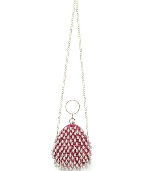 Dangle Velvet Pearl Embellished Clutch