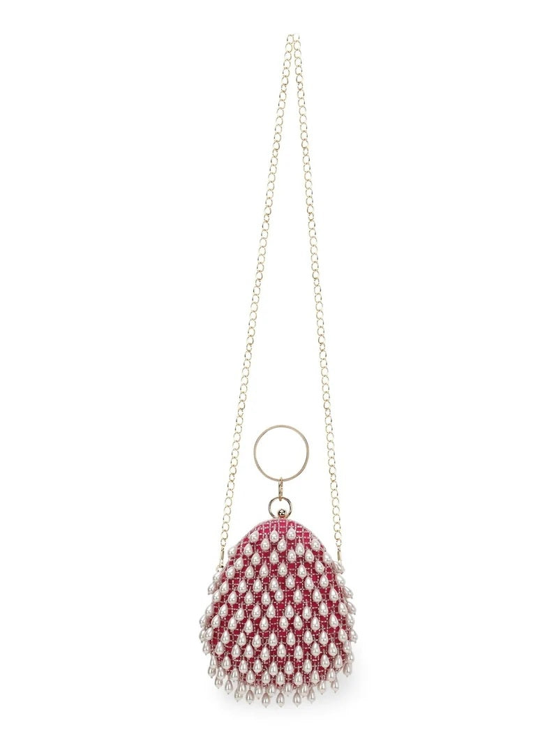 Dangle Velvet Pearl Embellished Clutch