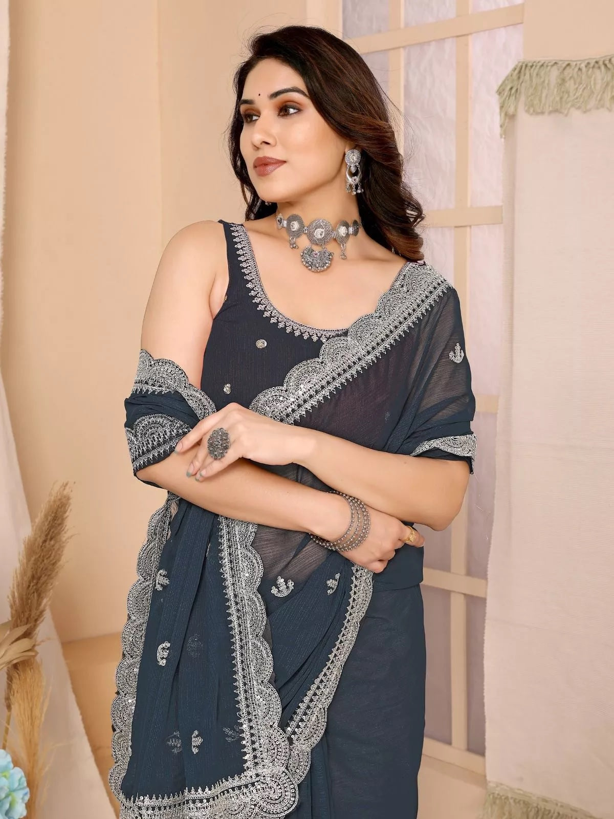 Traditional Party Zomato Chiffon Silk Saree, Wedding Bollywood Sari & Blouse