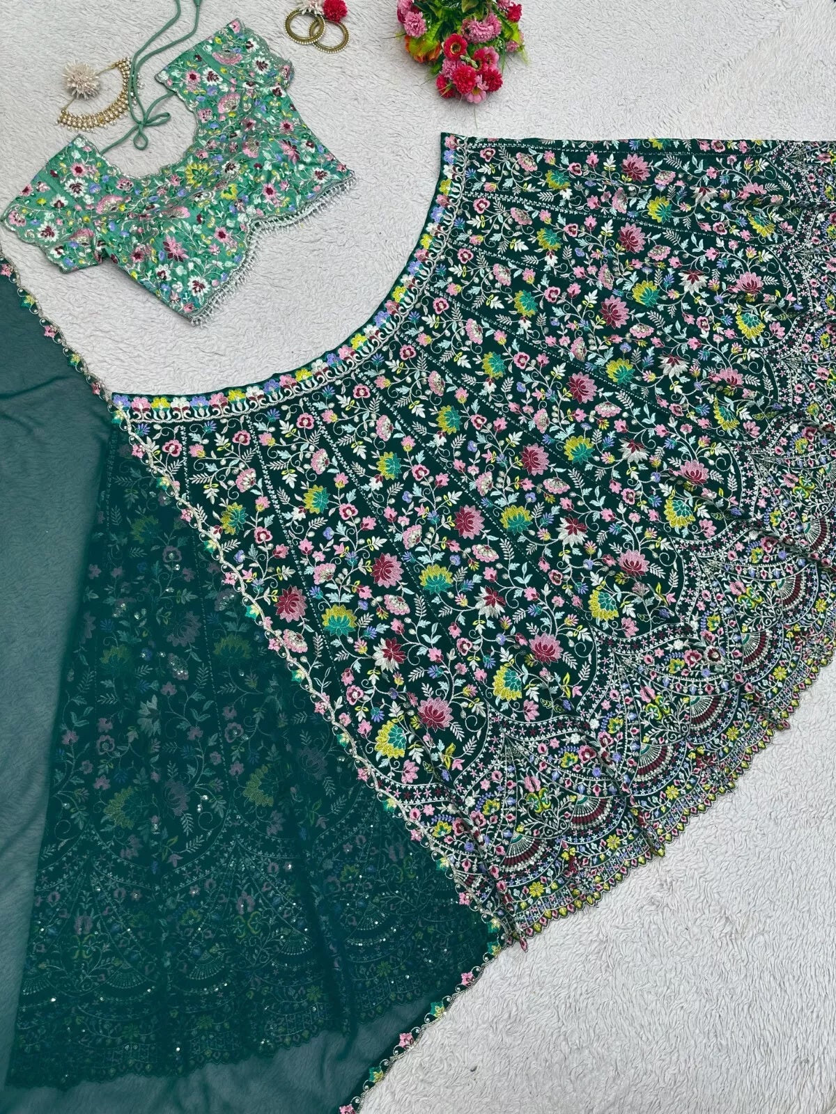 Georgette With Thread Sequence Work Lehenga Blouse & Dupatta