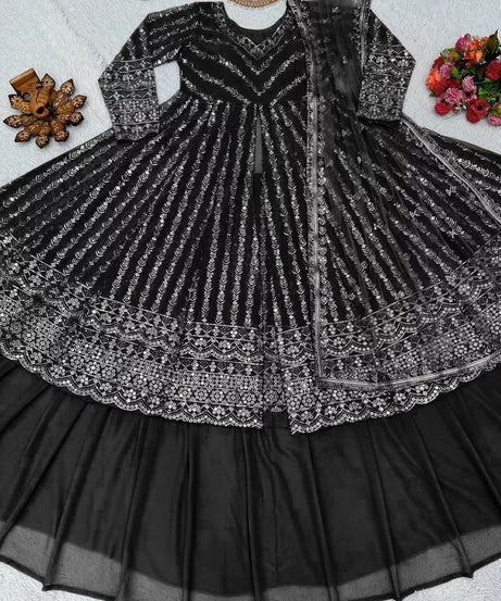 Style Faux Georgette Top Lehenga & Dupatta Set