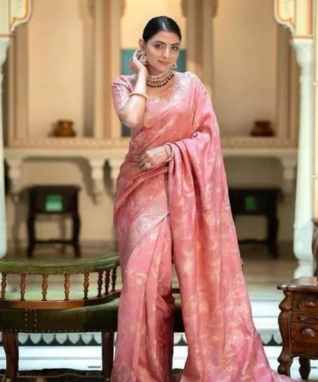 Soft Lichi Silk Indian Party Wear Sari With Blouse