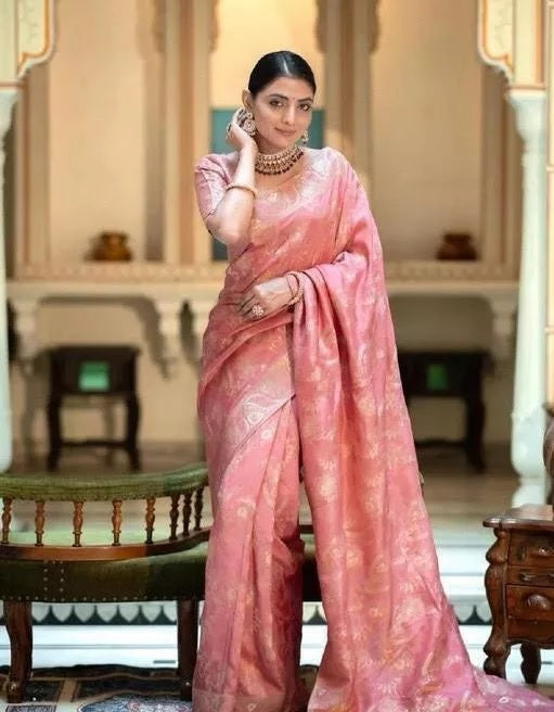 Soft Lichi Silk Indian Party Wear Sari With Blouse