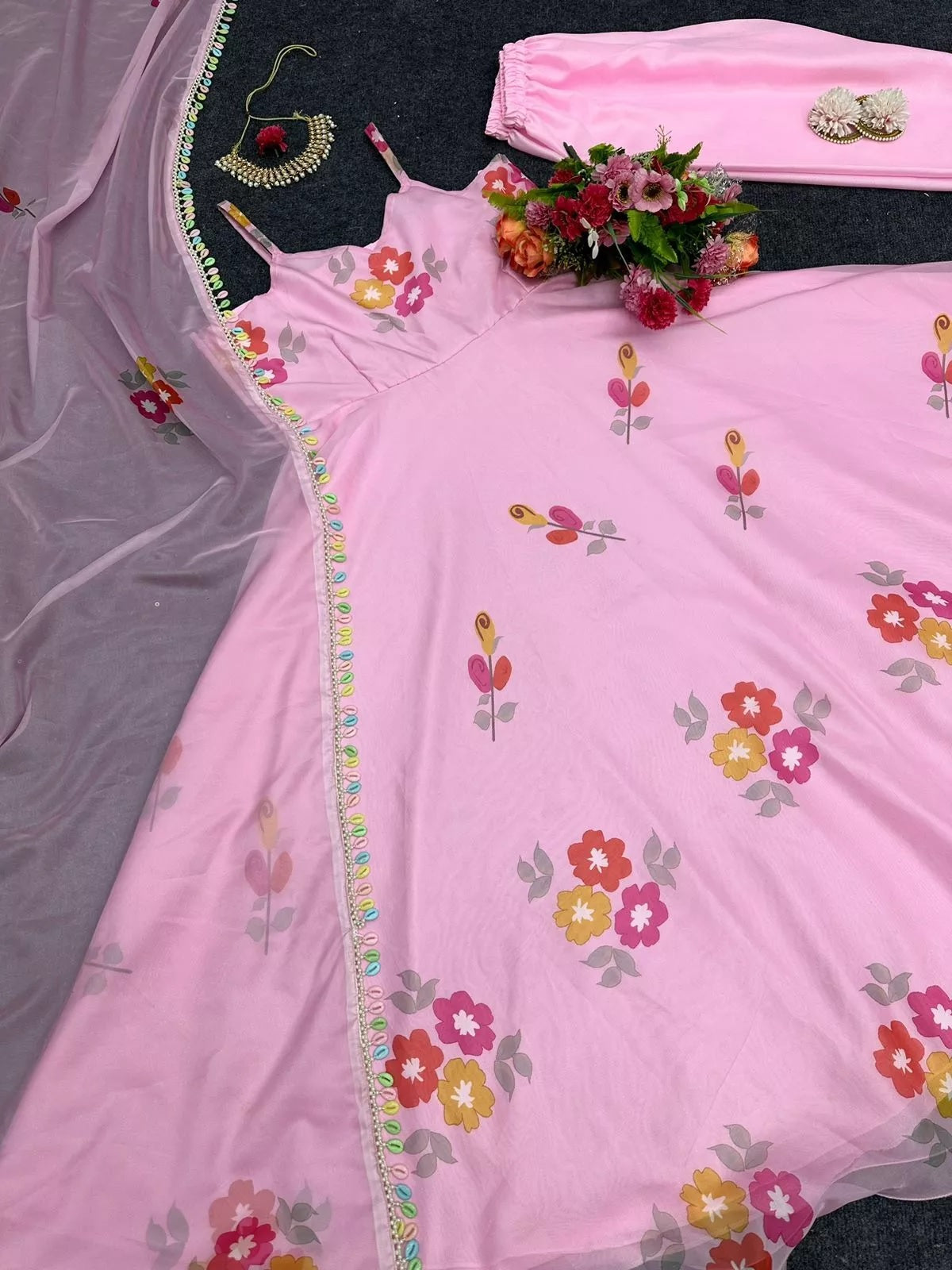 Silk Organza Stitched Beautiful Classic Anarkali Top Pant & Dupatta