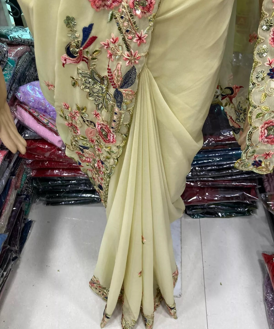 Georgette With Embroidery Work  Designer Sari & Blouse