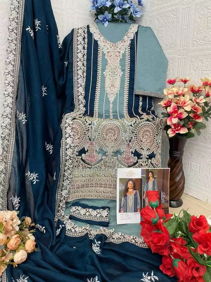Heavy Vichitra With Embroidery Work Pakistani Top Bottom & Dupatta