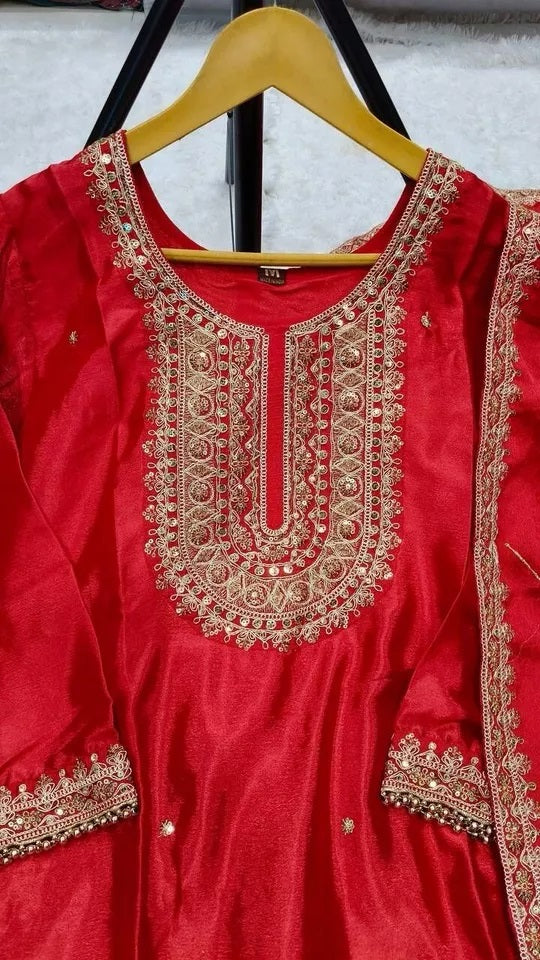 Heavy Pure Chinon Classic Stitched Kurti Bottom & Dupatta