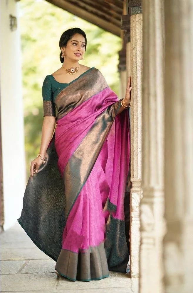 Wedding Soft Lichi Silk Sare With Blouse,Party Function Sari