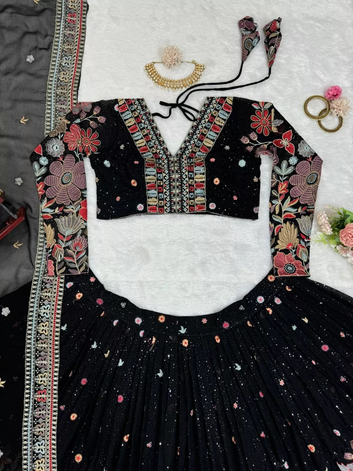 Georgette With Sequence Work  Lehenga Blouse & Dupatta