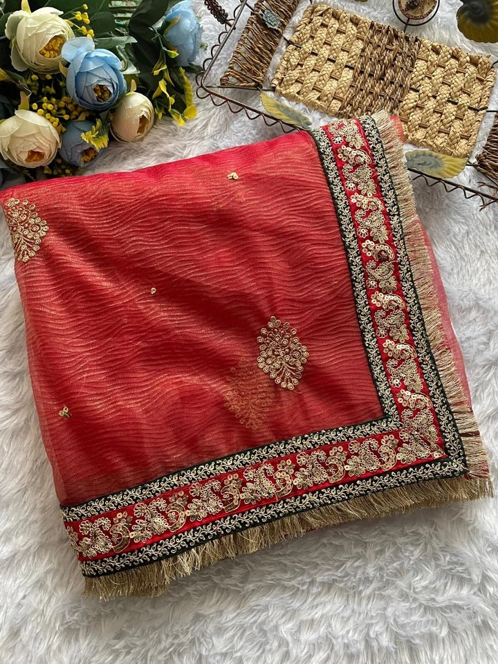 Heavy Soft Banarasi Crush Fabric Party Wedding Wear Saree,Function Sari