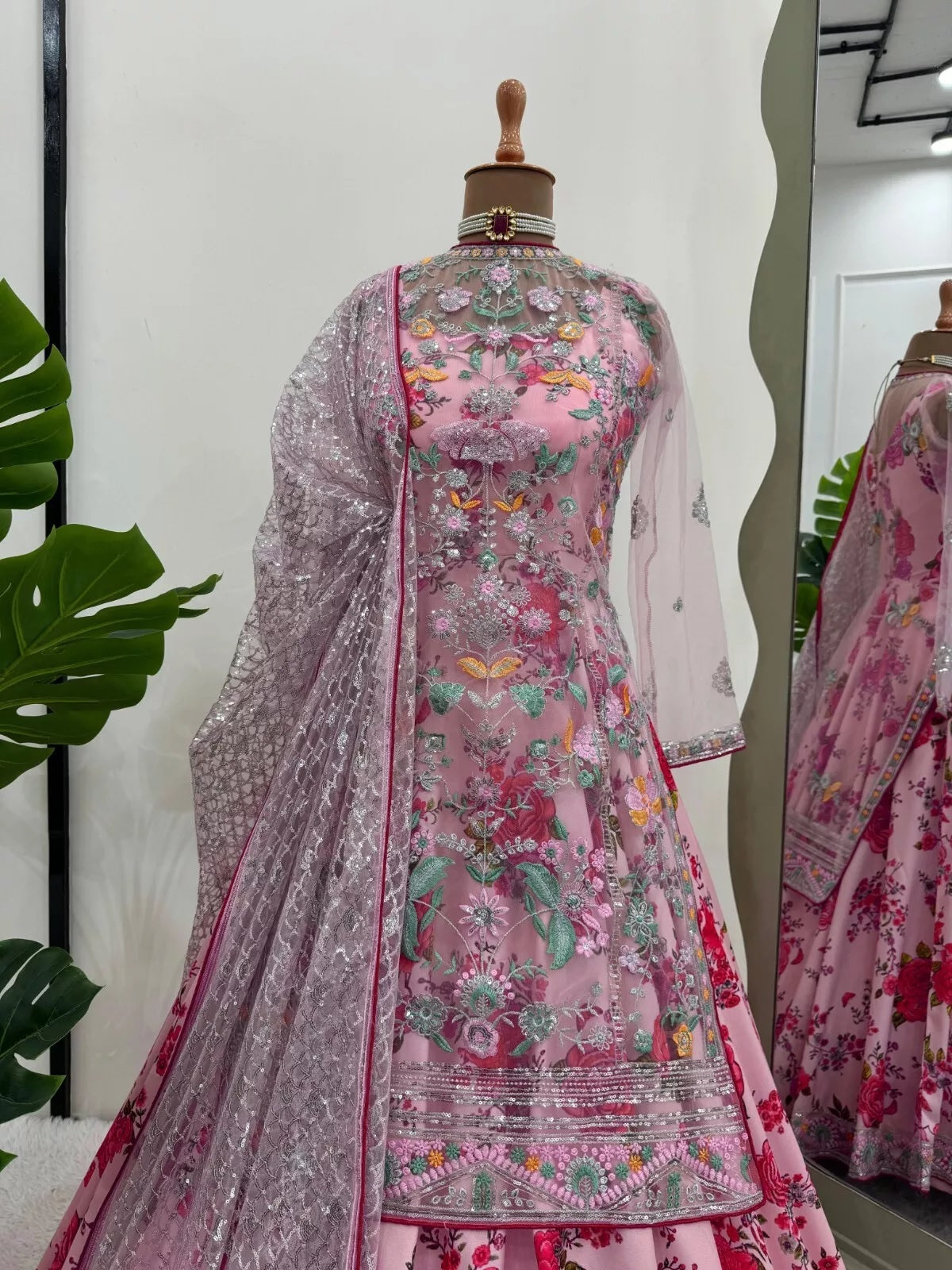 Butterfly Net With Thread & Sequence Work Bollywood Style Top Lehenga & Dupatta