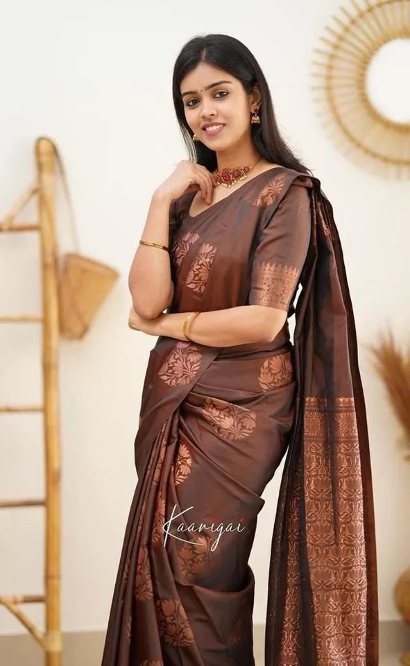 Soft Lichi Silk Rich Pallu Jacquard Work Saree With Blouse