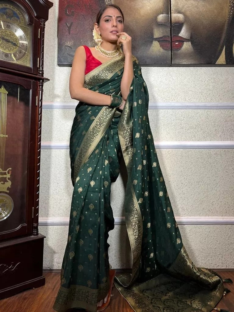 Traditional  Designer Wedding Banarasi Soft Silk Saree & Blouse