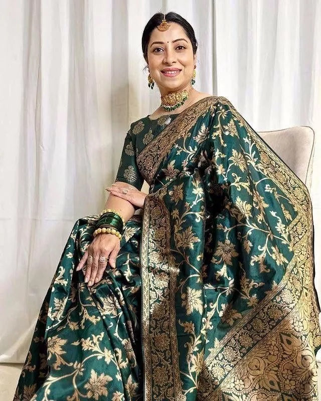 Soft Lichi Silk With Jacquard Work Fancy Saree With Blouse