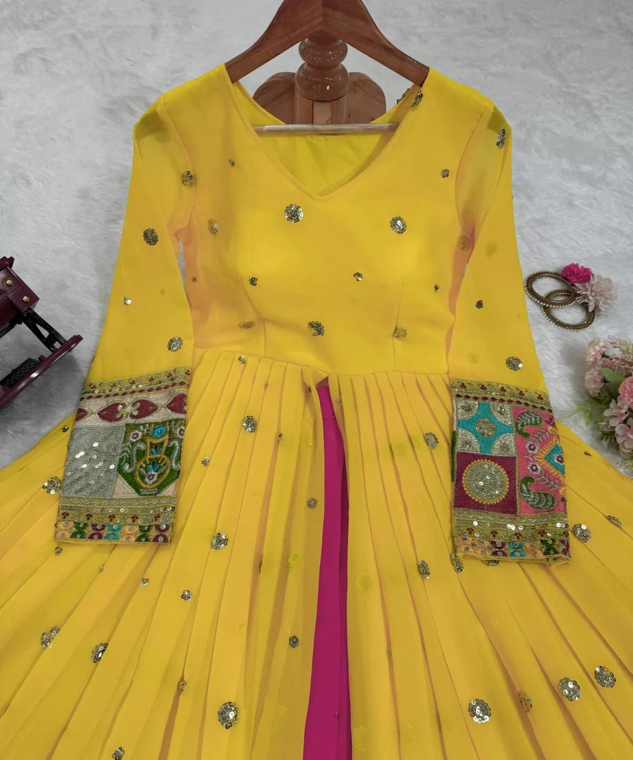 Faux Georgette With Sequence Work Top Lehenga & Dupatta Set