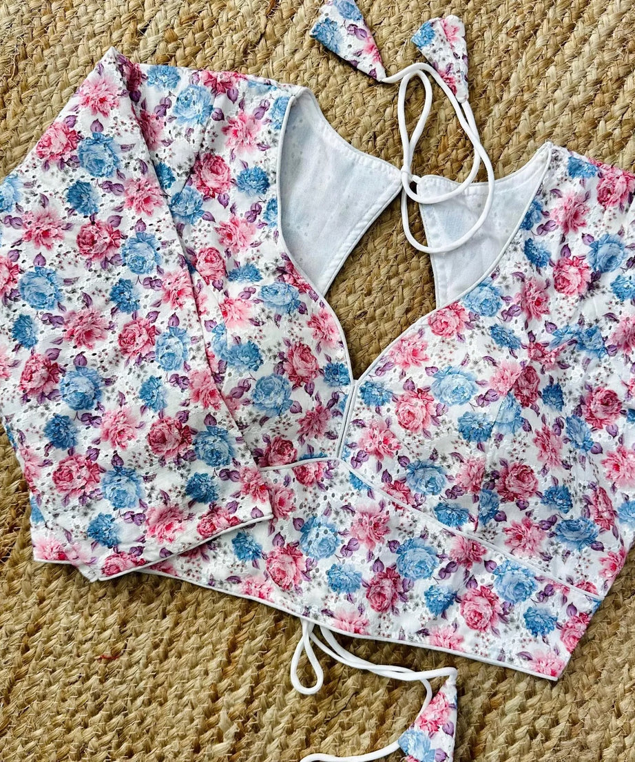Wedding Hakoba With Flower Print All Over Blouse Choli