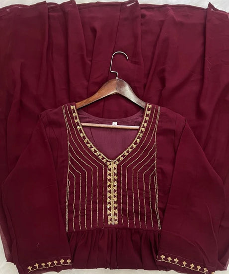 Full Stitched Traditional Wear Blooming Georgette Kurti Long Gown