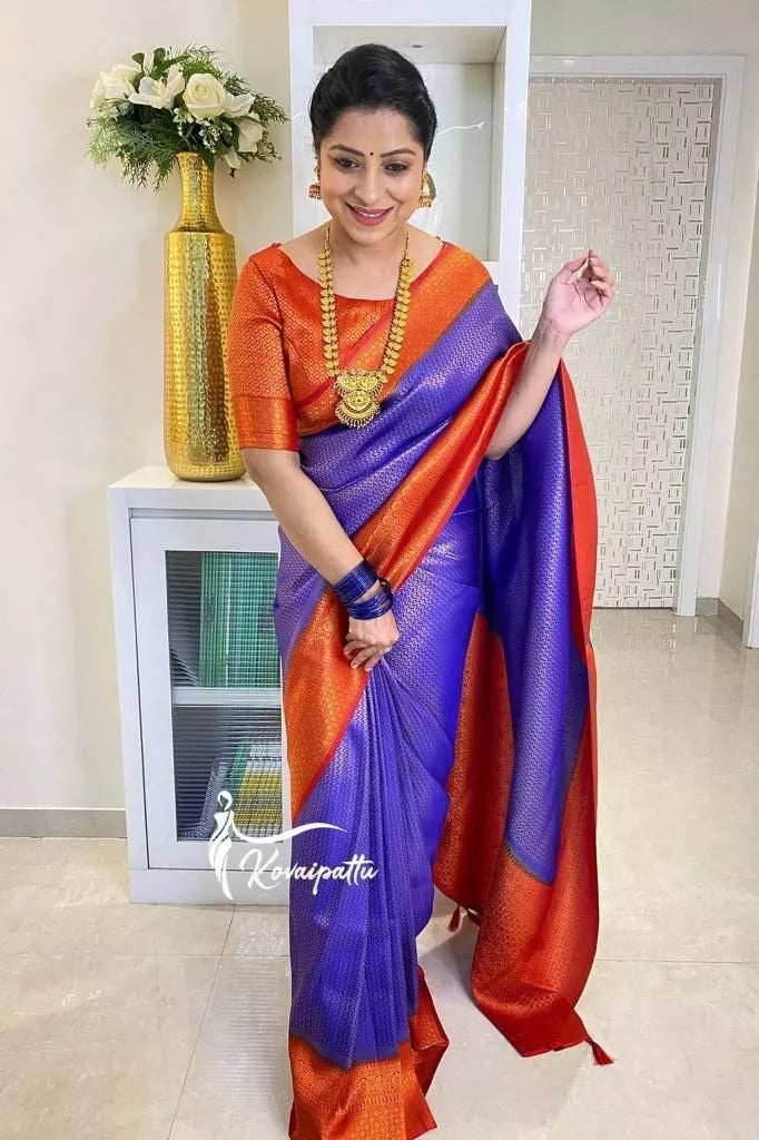 Soft Lichi Silk & Jacquard Work Saree With Blouse