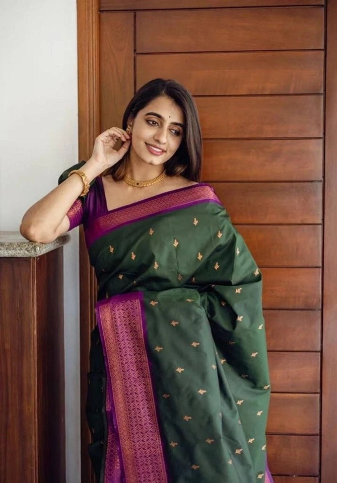 Banarasi Soft Silk Wedding Saree With Jacquard Border Blouse fancy Saree11-KT