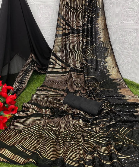 Traditional Georgette Saree With Blouse,Function Wedding Sari
