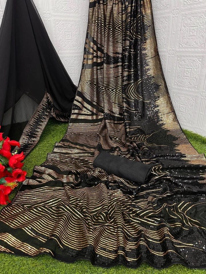 Traditional Georgette Saree With Blouse,Function Wedding Sari
