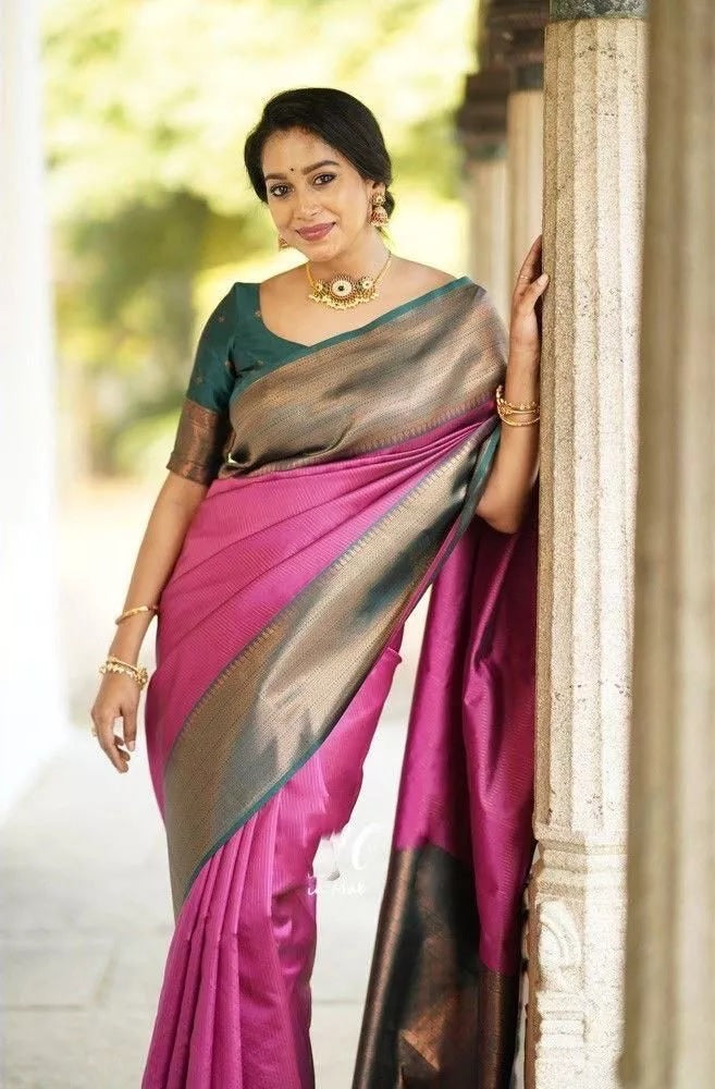 Wedding Soft Lichi Silk Sare With Blouse,Party Function Sari