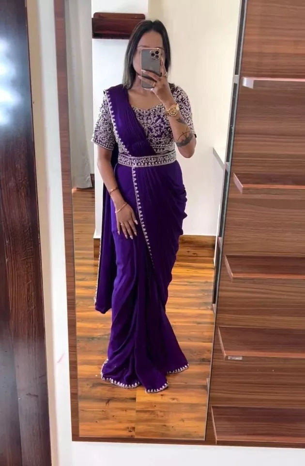 Ready To Wear Traditional Heavy Chinon Saree For Women's