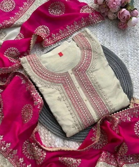 Heavy Pure Chinon Beautiful Traditional Full Stitched Kurti Bottom Dupatta