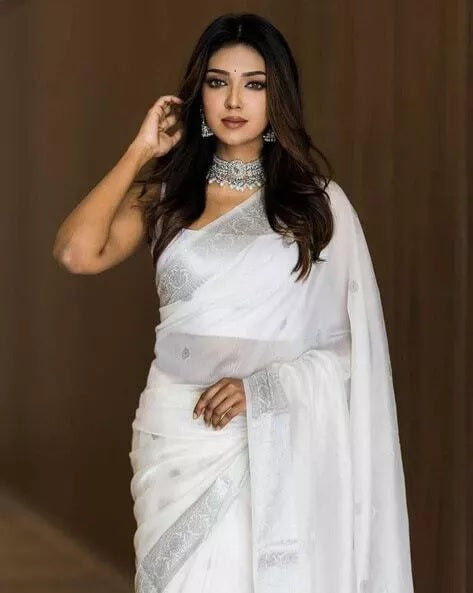 Soft Linen Slub Fancy Saree With Blouse For Women's