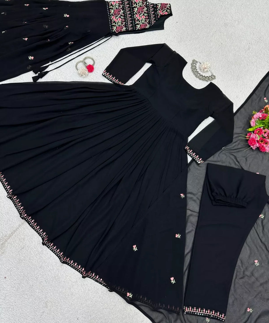 Faux Georgette Bollywood Full Stitched Kurti Shrug & Pant Dupatta