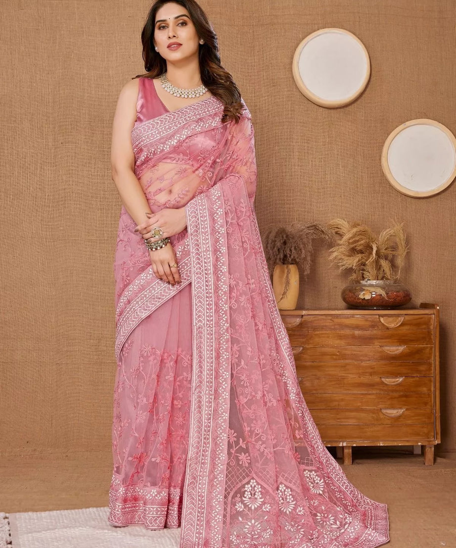 Heavy Soft Net Designer Saree,Party Wedding Classic Sari & Blouse