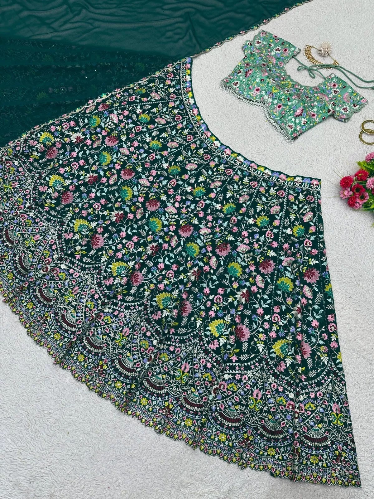 Georgette With Thread Sequence Work Lehenga Blouse & Dupatta