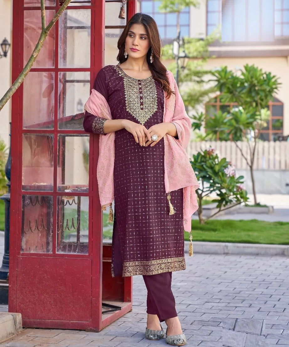 Bollywood Print With Embroidery Work Top Bottom & Dupatta