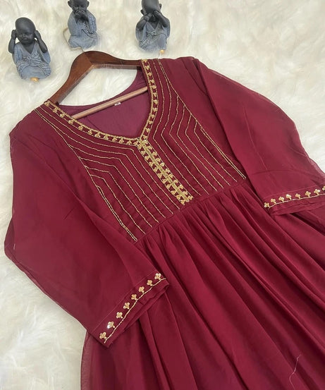 Full Stitched Traditional Wear Blooming Georgette Kurti Long Gown