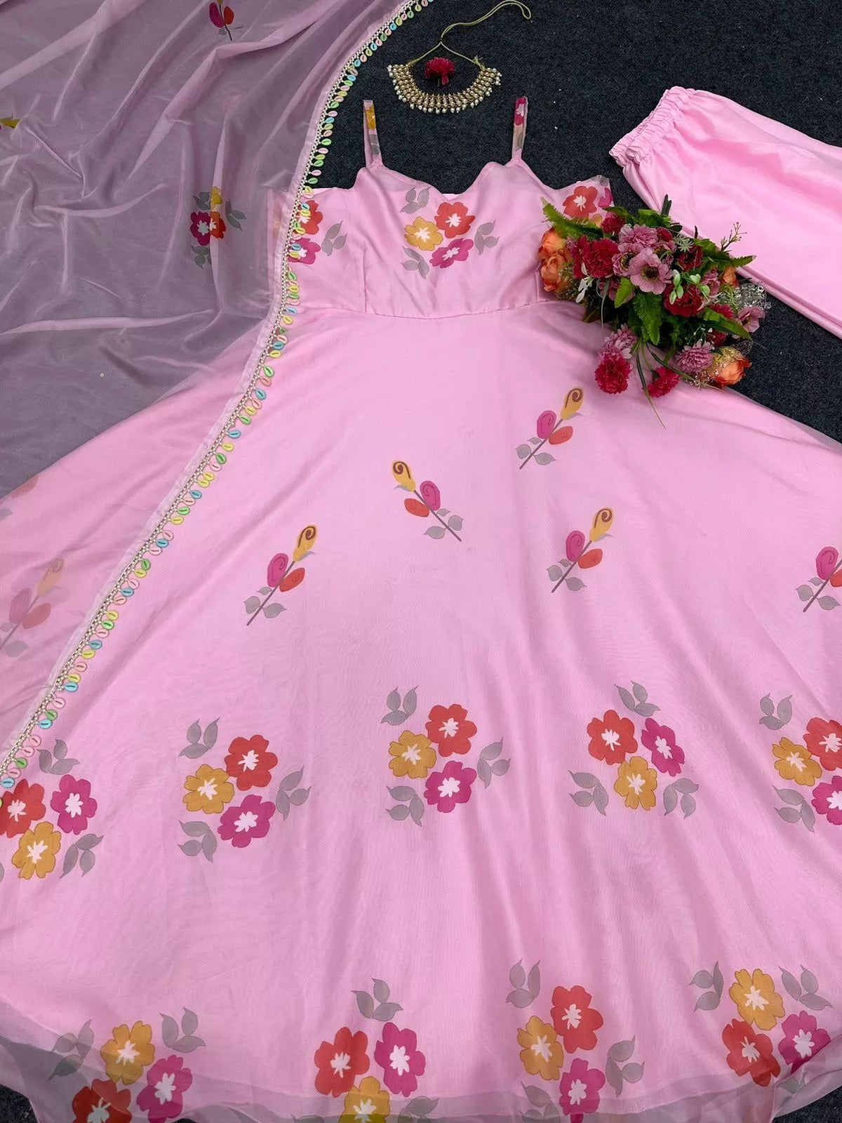 Silk Organza Stitched Beautiful Classic Anarkali Top Pant & Dupatta