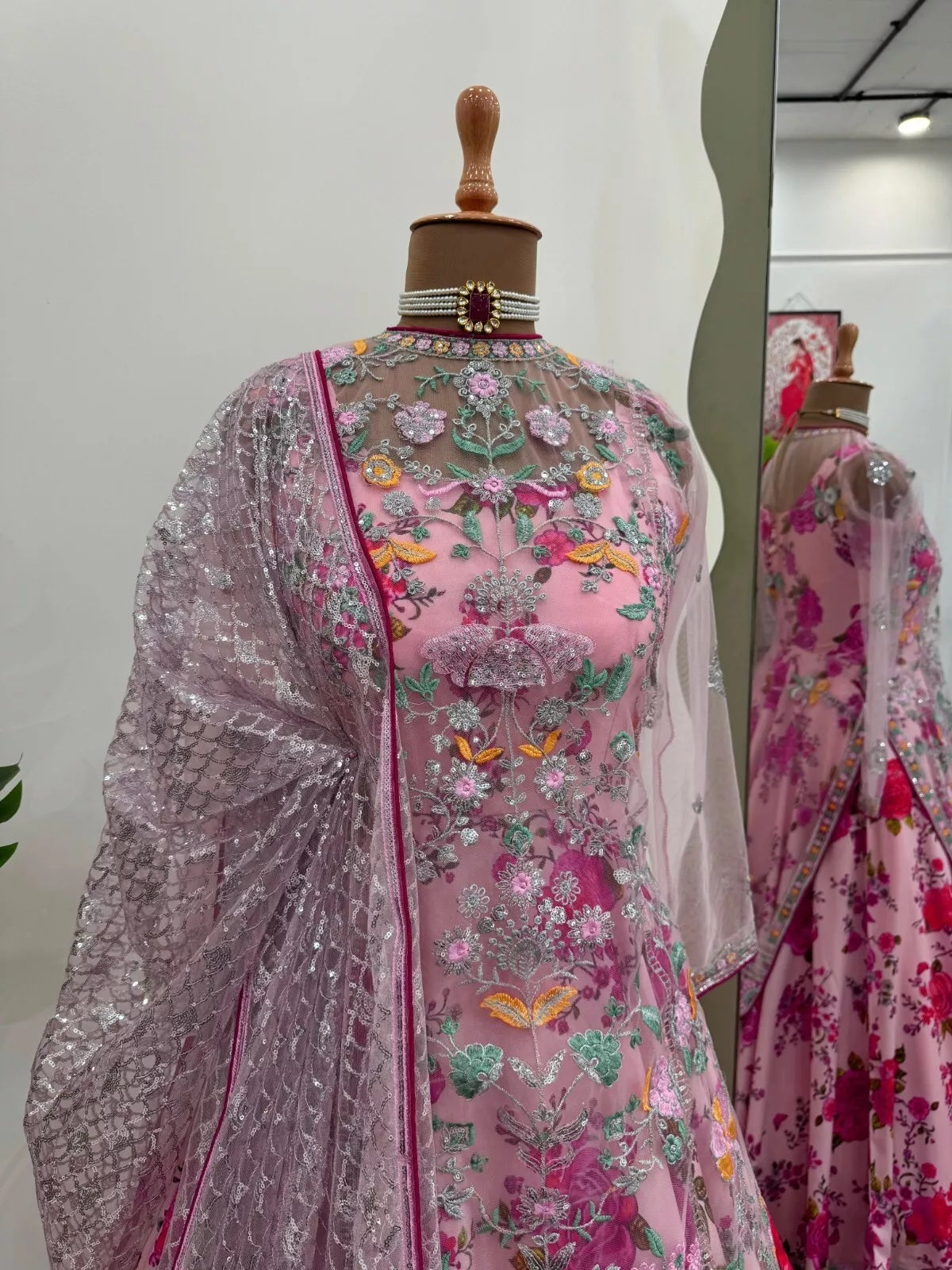 Butterfly Net With Thread & Sequence Work Bollywood Style Top Lehenga & Dupatta